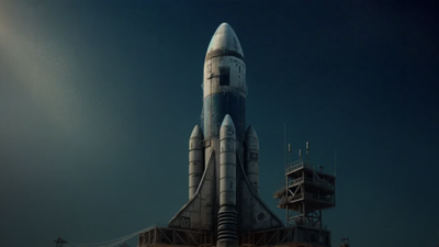 Image showing a rocket on a launchpad against a dark sky